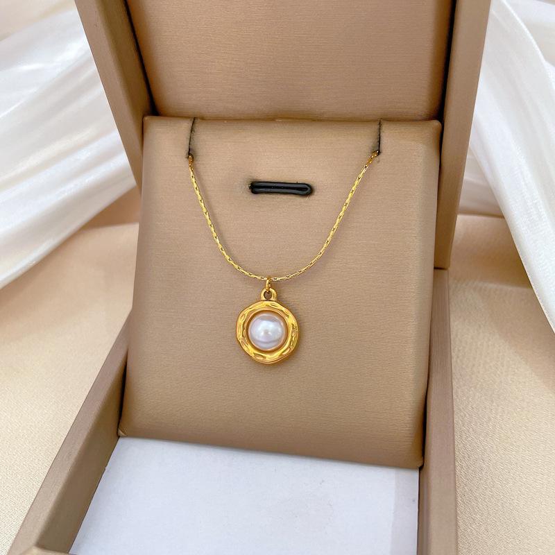 Special-Shaped Ring Pearl Temperament Personality Minimalist Wind Stove Real Gold Female Collarbone Necklace