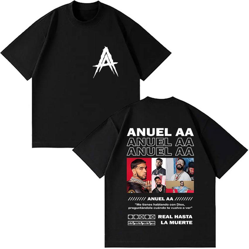 Anuel AA Real Hasta La Muerte Tour 2025 Product T-shirt Men Rap Gothic Oversized Pure Cotton Hip-hop Casual Loose Clothing
