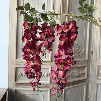 Long Branches Artificial Wisteria Flowers Bushy Vine Decorative Artificial Faux Plants Vine Purple Rattan Fake Flower String