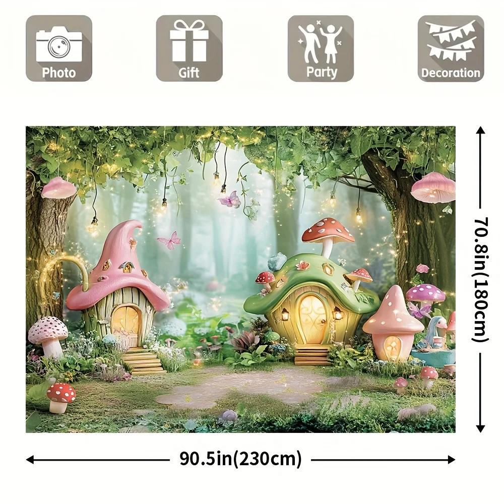 Set von 1 Magischer Waldpilzraum-Hintergrund, Fotografie-Hintergrund aus Polyesterfaser