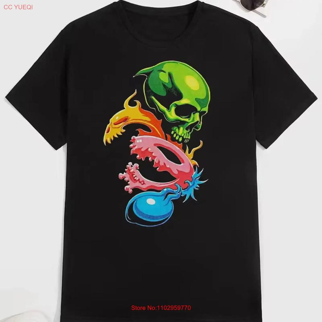 Men S Retro T Shirt Skull Bubbles Rainbow Explosion High Durability vintage Washed Versatile graphic Comfortable Soft Stretched