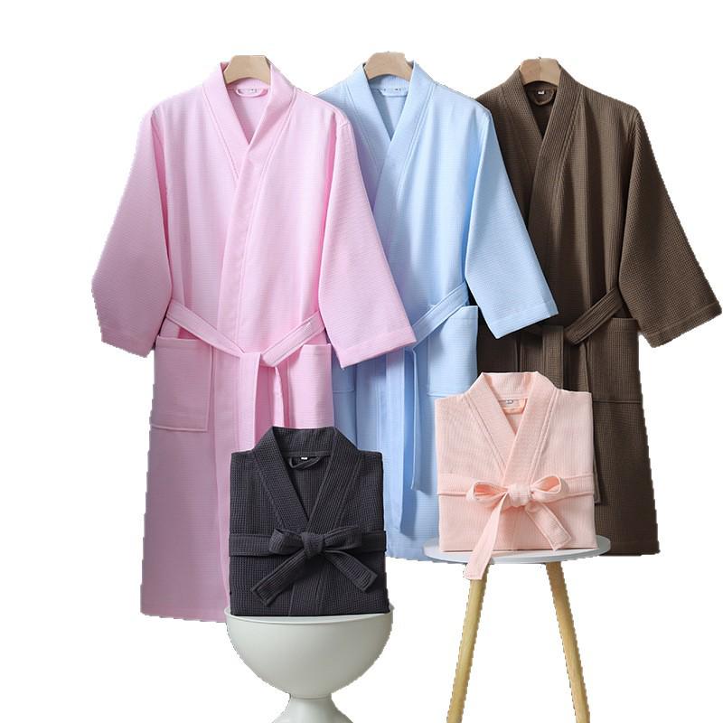 Unisex Quick-Dry Cotton Waffle Bathrobe - All-Season, Absorbent, Perfect for Steam Room & Spa