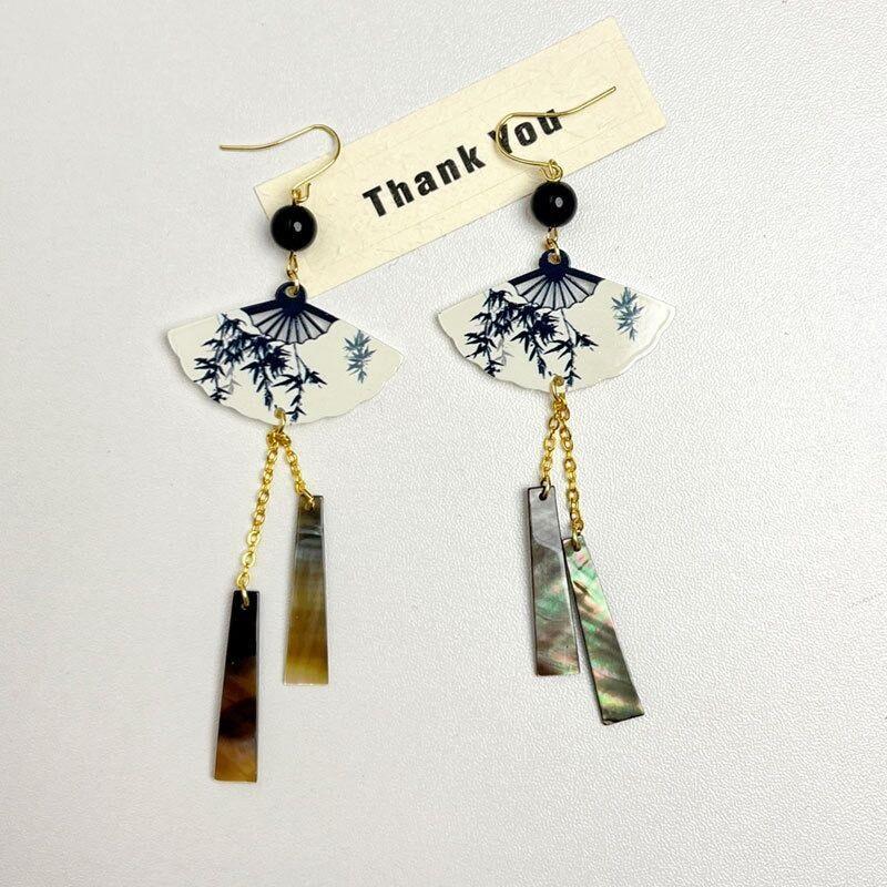 New Chinese Retro Chinese Style Fan-shaped Tassel Earrings Temperament Earrings New High-end Personalized Temperament Earrings