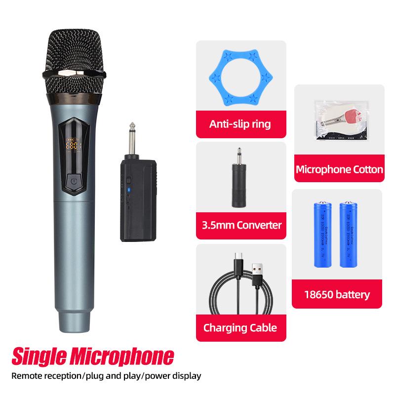 Rechargeable Wireless Microphone with Battery Display for Home KTV and Stage Live Streaming, Model One-to-Two Handheld.