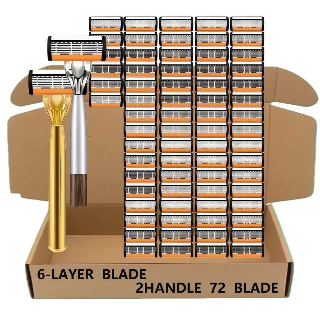 Classic Six-Layer Razor with Non-Slip Handle and Multi-Blade Head Combo