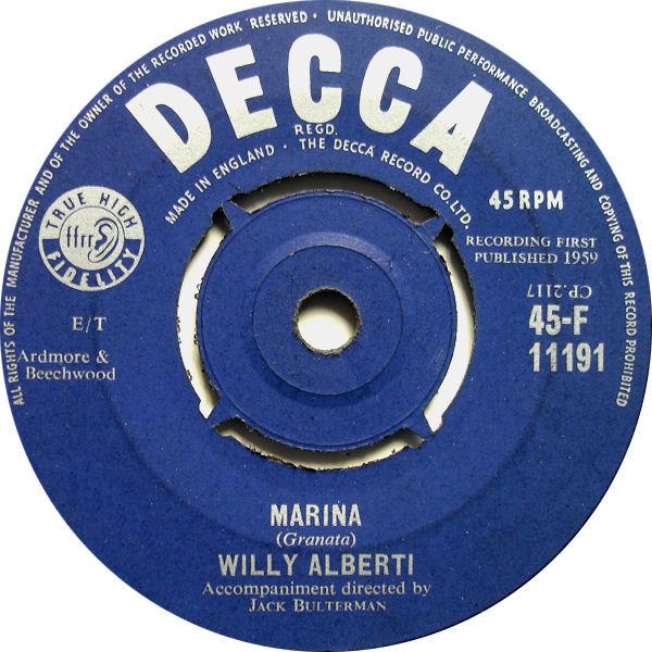 

7inch Record WILLY ALBERTI - Marina 45F11191 Decca 1959 UK Pop Used
