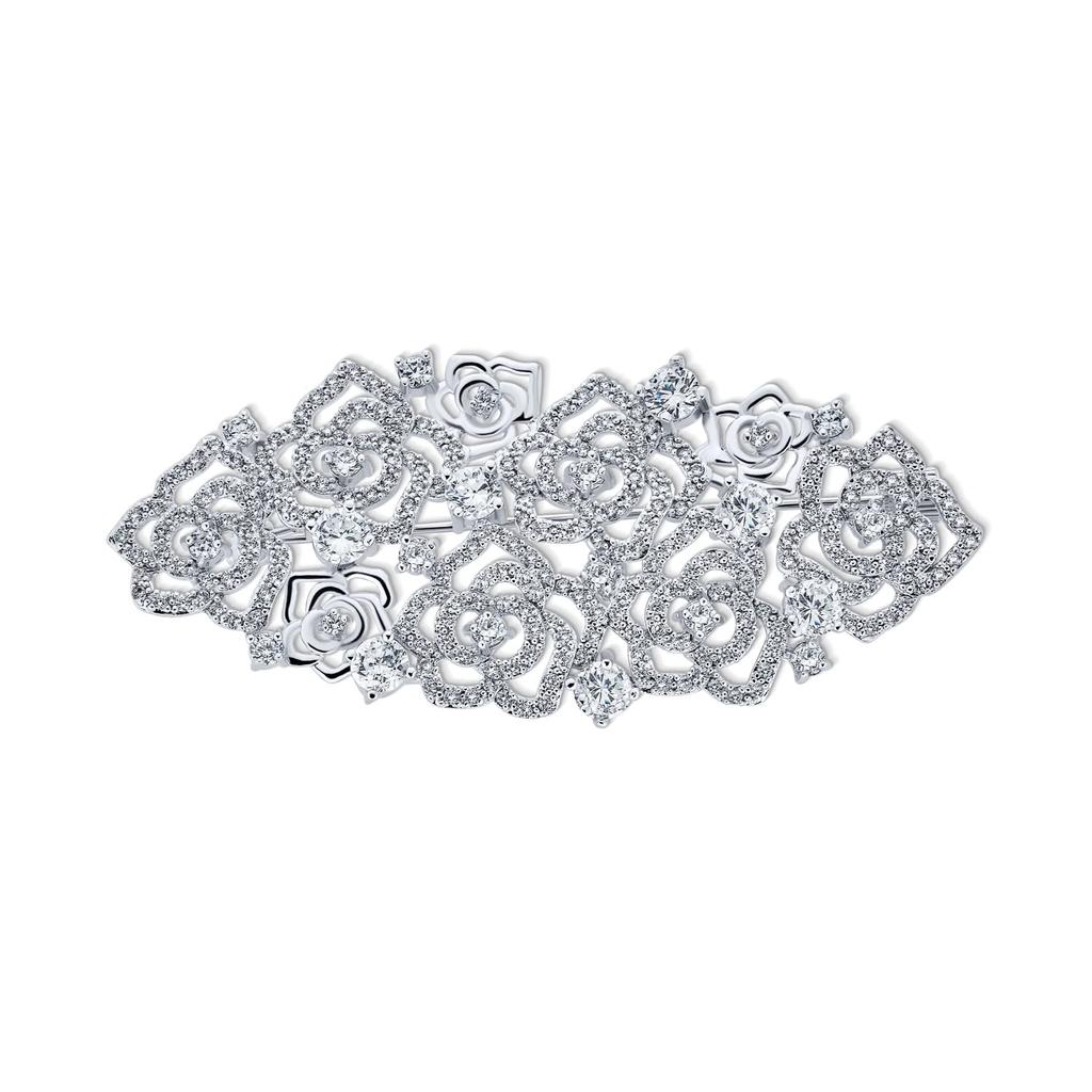 Romantischer Pflasterstein Hochzeit Braut Kristall Mode Gatsby Vintage Art Deco Stil Cluster Blume Rose Schal Brosche Anstecknadel für Frauen Versilbert Damen