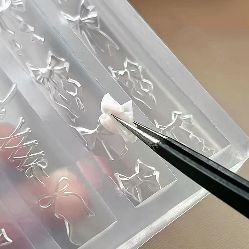 1Pcs Silicone Bow Ribbon 3D Nail Art Mold Nail Decorations Nail Stamp High Transparent Nail Charm DIY Manicure Mold