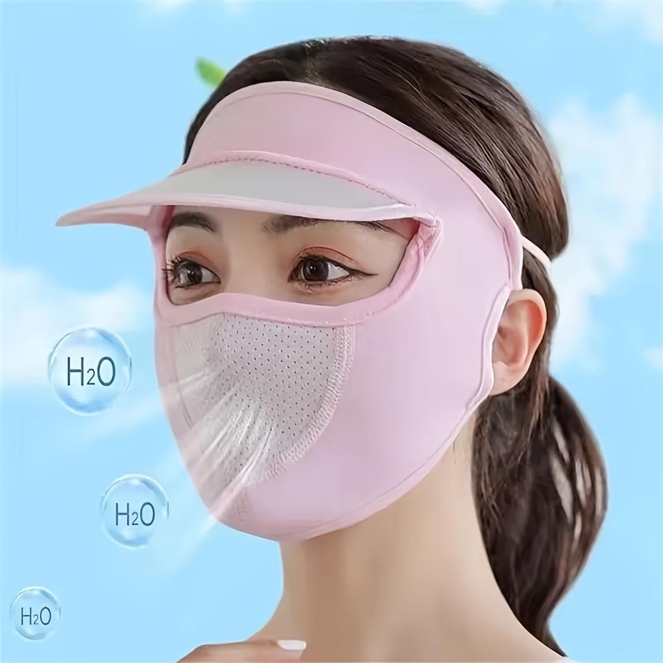 Women Sporty UPF Sun Mask with Visor - Ice Sliky Fiber Breathable Lightweight Summer, Washable Reusable Face Cover for Outdoor Activities
