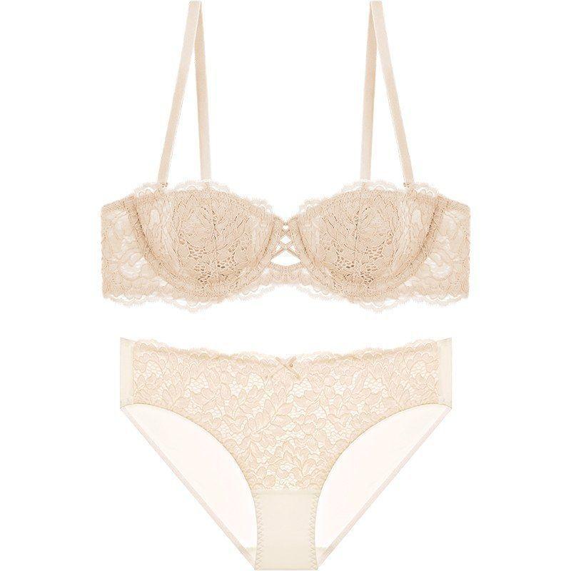 New popular French tube top strapless underwear women's suit thin big breasts show small lace gathering sexy bra cover