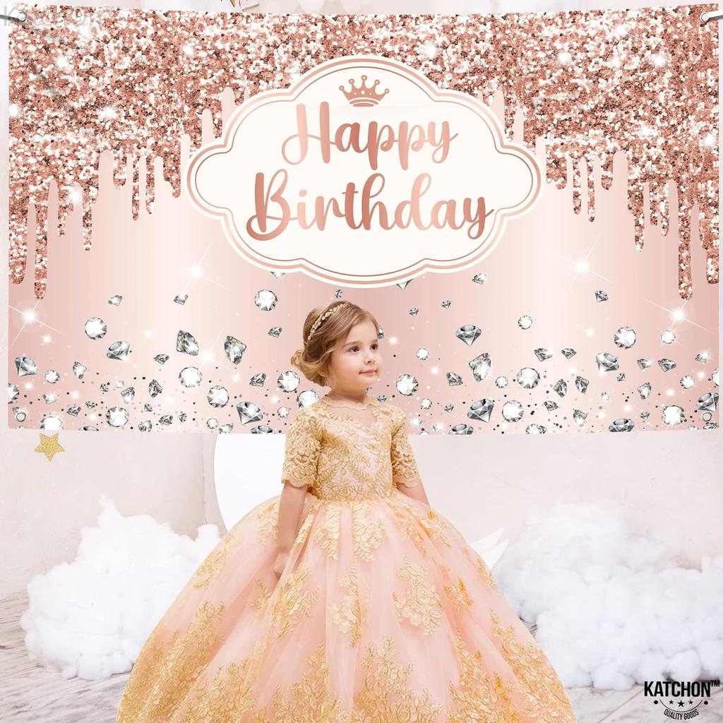 KatchOn, XtraLarge Rose Gold Happy Birthday Banner - 72x44 Inch | Birthday Decorations for Women, Girls | Backdrop Banner for Rose Gold Party