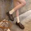 Leather platform casual double buckle with round head one pedal ugly cute versatile retro British style big head leather shoes women