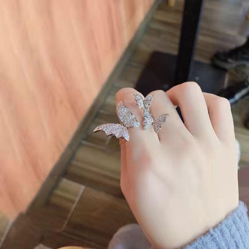Sparkling Diamond Open Butterfly Ring - Elegant Women's Jewelry