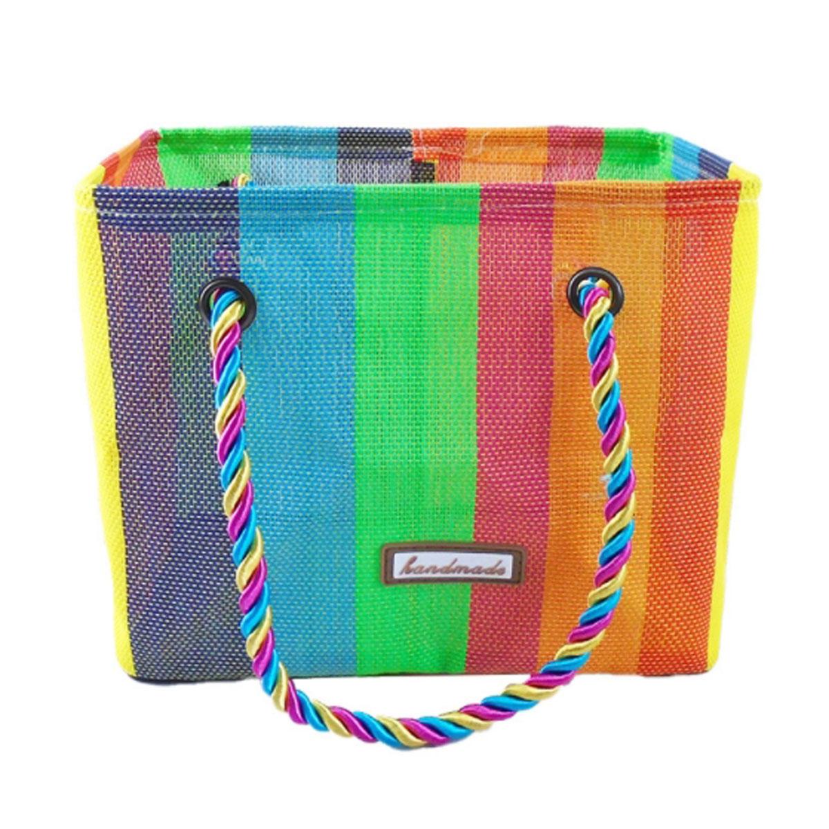 

Rainbow woven mesh bath bag portable bath basket folding bath basket Fitness bath bag toiletry bag one package