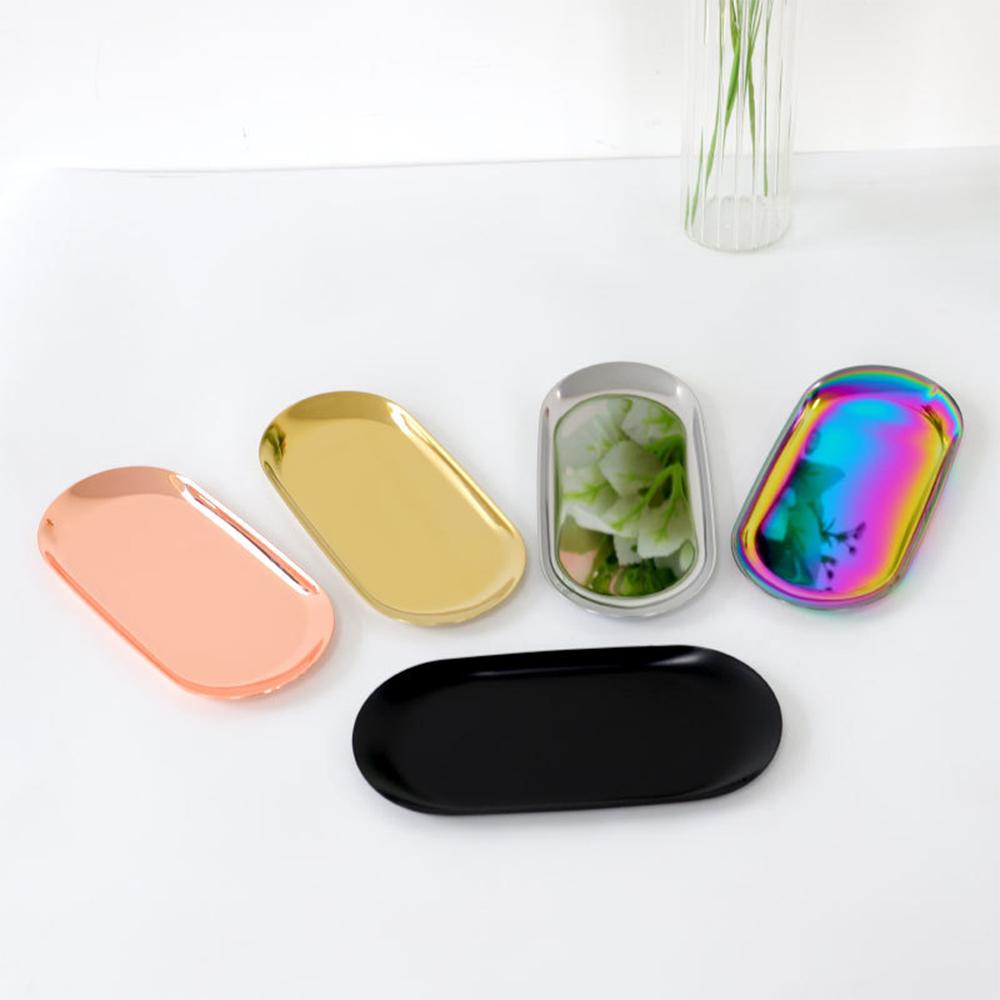 Ablagefach aus Edelstahl im koreanischen Stil, Dessertteller, Nuss-, Obst-, Kuchen- und Teetablett, Desktop-Kosmetik- und Schmucktablett