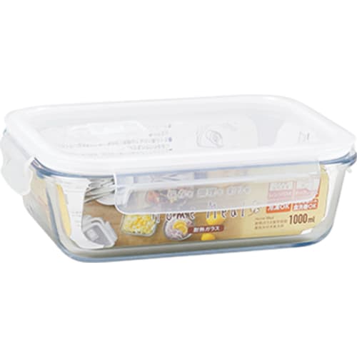 Kakusee HO-05 Home Meal - Heat-Resistant Glass Storage Container with Steam Valve, Rectangular, 1000ml, Clear
