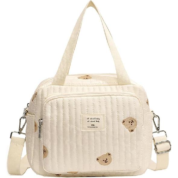 Storage Pouch,Embroidered Diaper Bag for Moms, Fashionable Flower/Bear Baby Organiser Case Pouch with Adjustable Strap Bear
