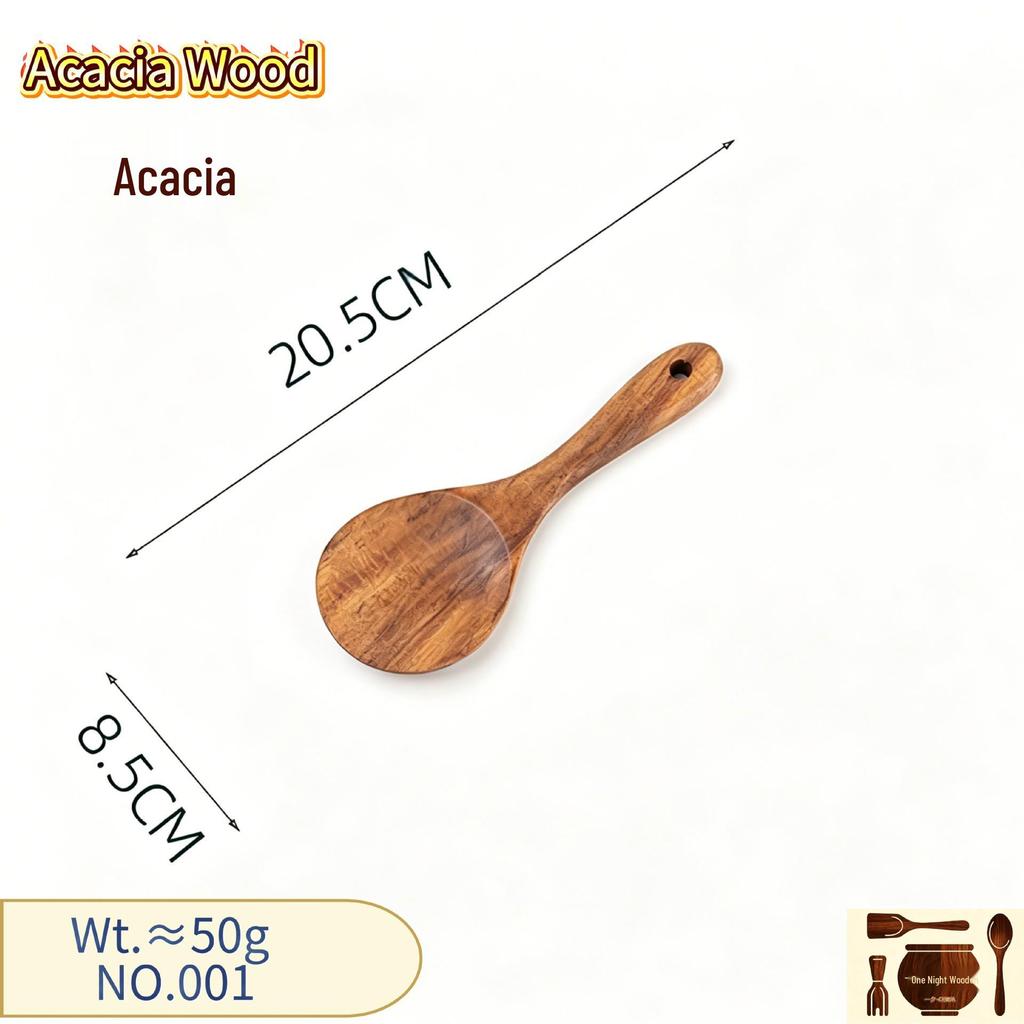 Conjunto de Espátula e Colher de Madeira de Acácia - Colher de Teca Antiaderente e Escorredor de Macarrão