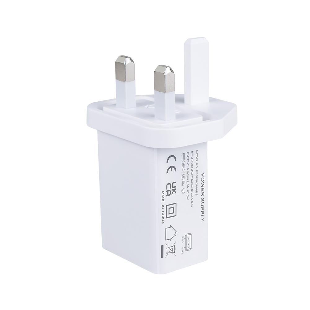 10W UK Plug UKCA Certified Wall Adapter Charger USB Power Adapter 5V 2A Fast Charging for IPhone Mobile/Laptop ABS Material