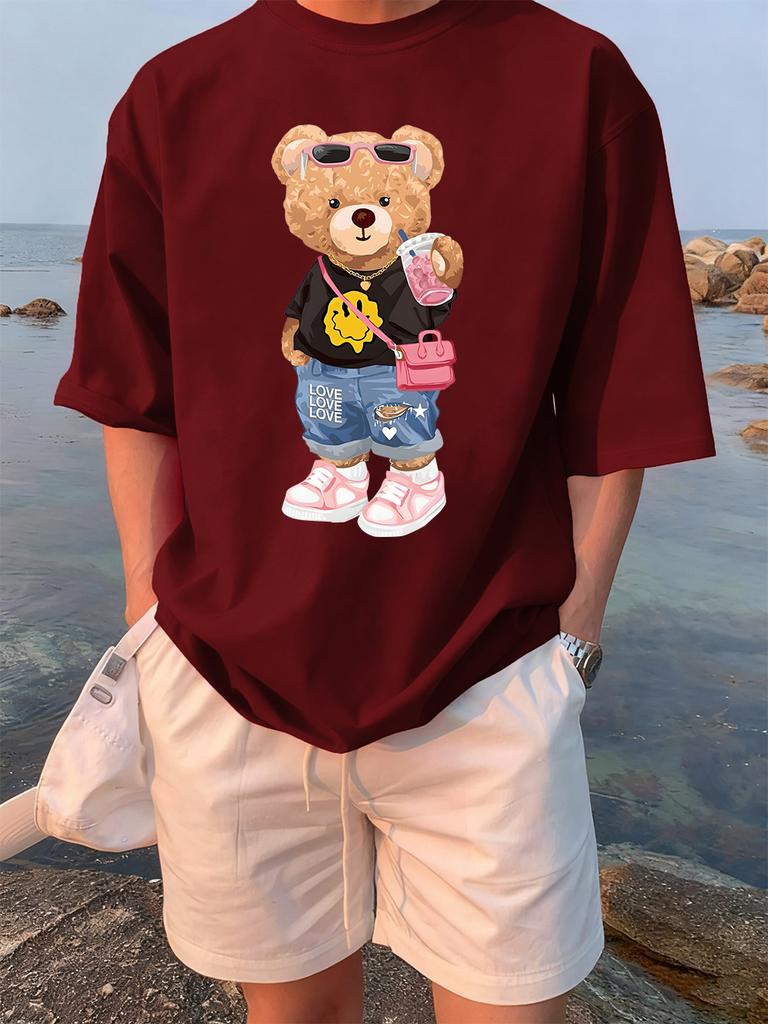 Bear Likes Drink Beverages Printed TShirts Women Summer Cotton Short Sleeve Tees Loose ONeck Soft Tops Basic Woman Clothes