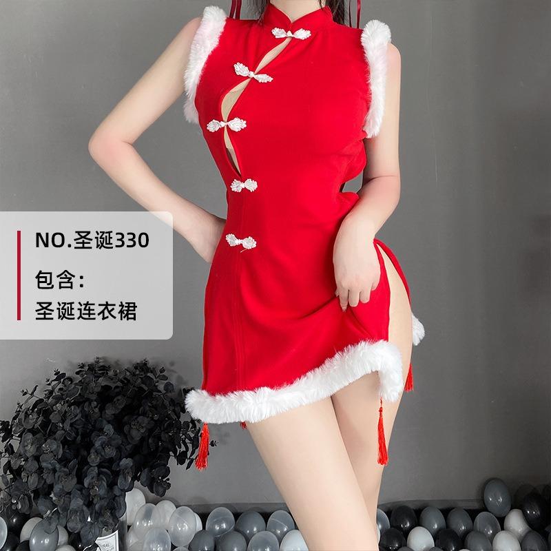 Live Streaming Host Women's Middle School Christmas Red Cheongsam Wind Light Sexy Backless Improved Bar Photo