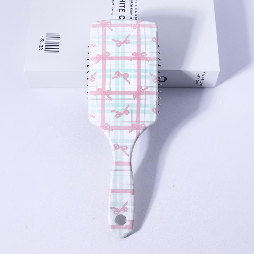 2pcs Printed Comb Set - Bow Pattern, Large Knot Removal Brush, Compact Folding Mirror Comb,Special for Real Hair Wigs