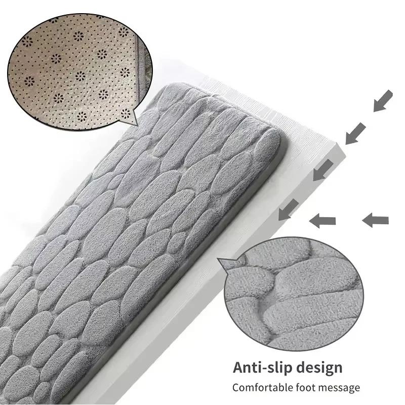 Soft Sponge Bath Mat Non Slip Pebble Pattern Water Absorbent Bathroom Rug Shower Floor Carpet Anti Slip Toilet Mat Home Doorway Quick Dry Safety Mat