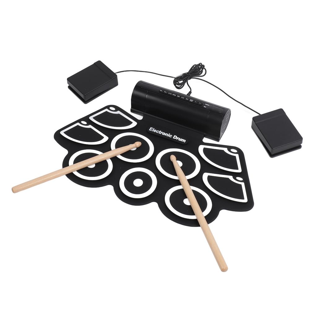9 Pads Electronic Drum Set Silicone and ABS USB MIDI Interface Roll Up Drum Pad with 2 Drumsticks 2 