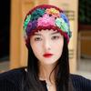 Wollblume Lochstrickmütze Häkeln Ethno-Stil Pullovermütze Mode Beanie Damen