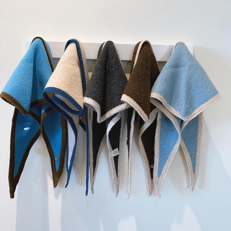 British Korean Triangle Scarf Niche Wool Triangular Scarf Women Headscarf Knitted Scarf Multi-Functional Warm Knitted Scarf