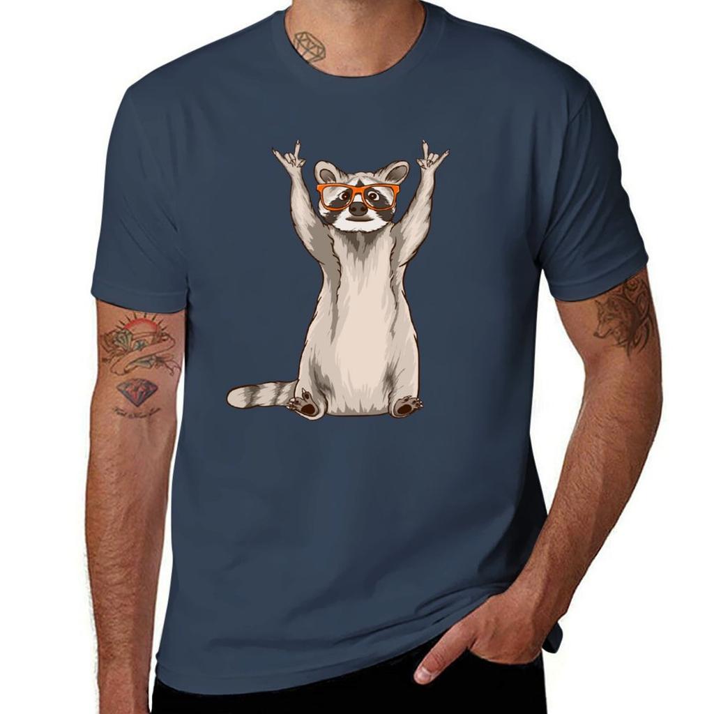 Raccoon In Sunglasses Showing A Rock Sign TShirt Regular Fit Plain Tee Shirt