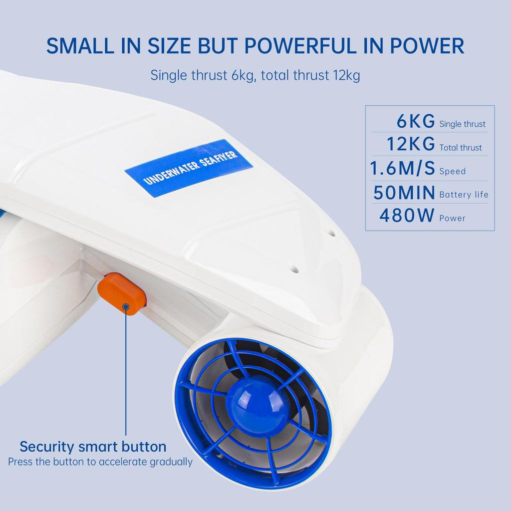 Electric Underwater Diving Scooter Underwater Booster for Snorkeling 7500mAh Battery 20m Depth 1.6m/s Snorkeling Diving