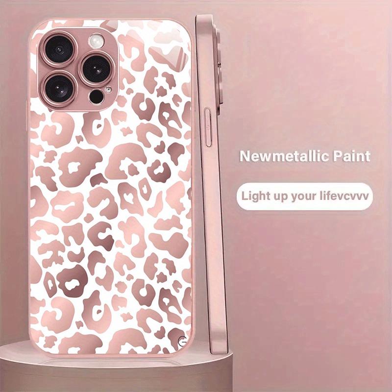 Pink Leopard Print Pattern Glass Phone Case Suitable for iPhone 17 16 15 14 13 12 11 Pro/Max/Plus Anti Drop and Shockproof