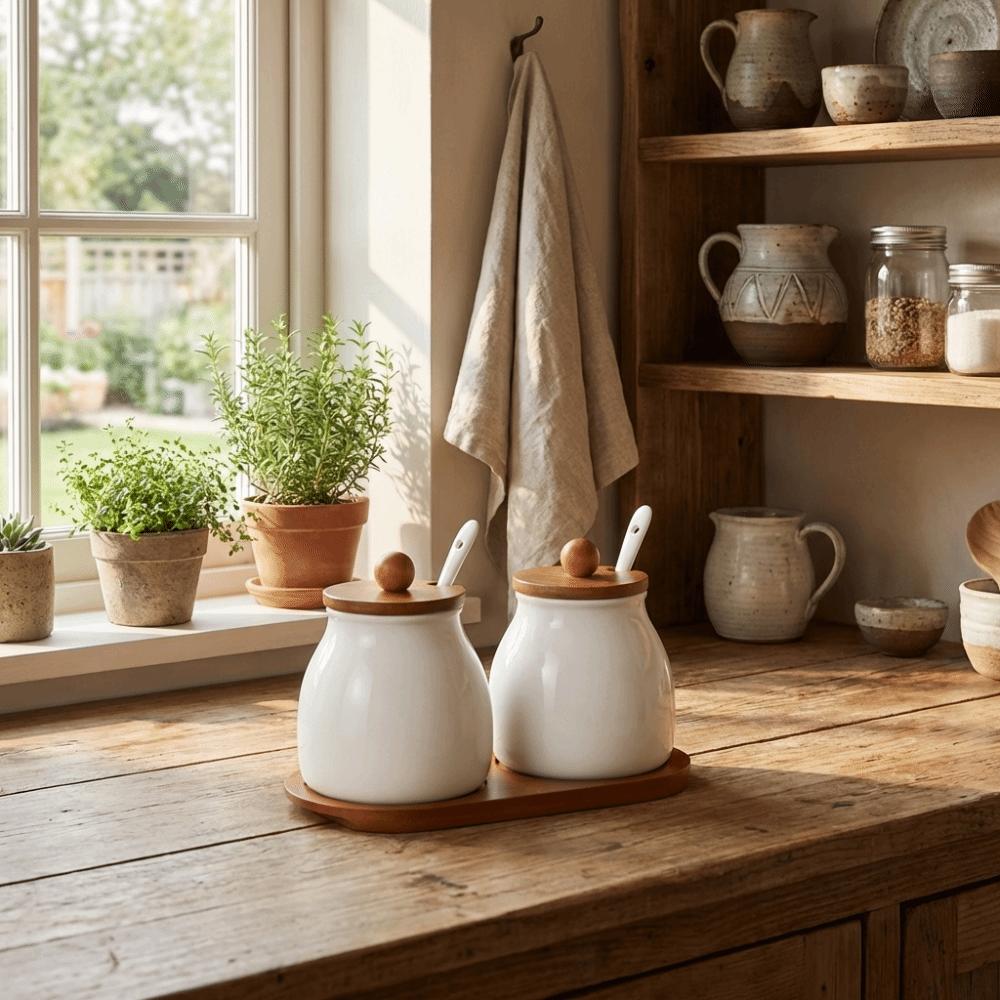 Moisture-Proof Spice Containers with Spoon Spice Bottles Ceramics Seasoning Jars  Kitchen