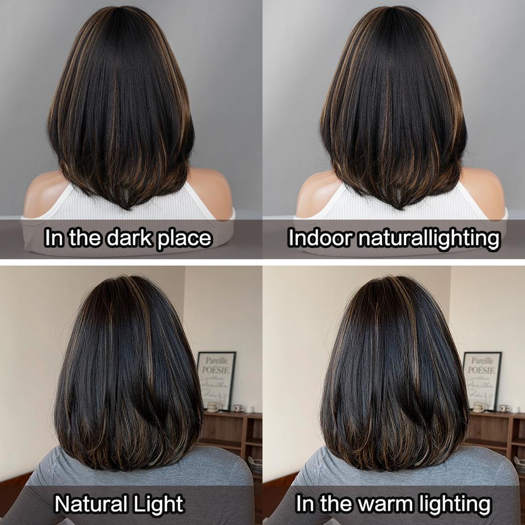 Brown Blond Pink Black Straight Shoulder Length Synthetic Wigs with Bangs for Women Daily Party Cosplay Wig Heat Resistant Fiber