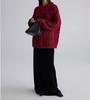 Women's European Style Heavy-Duty Three-Strand Twisted Wool Sweater, Autumn/Winter, Red Heather Yarn, Relaxed Fit