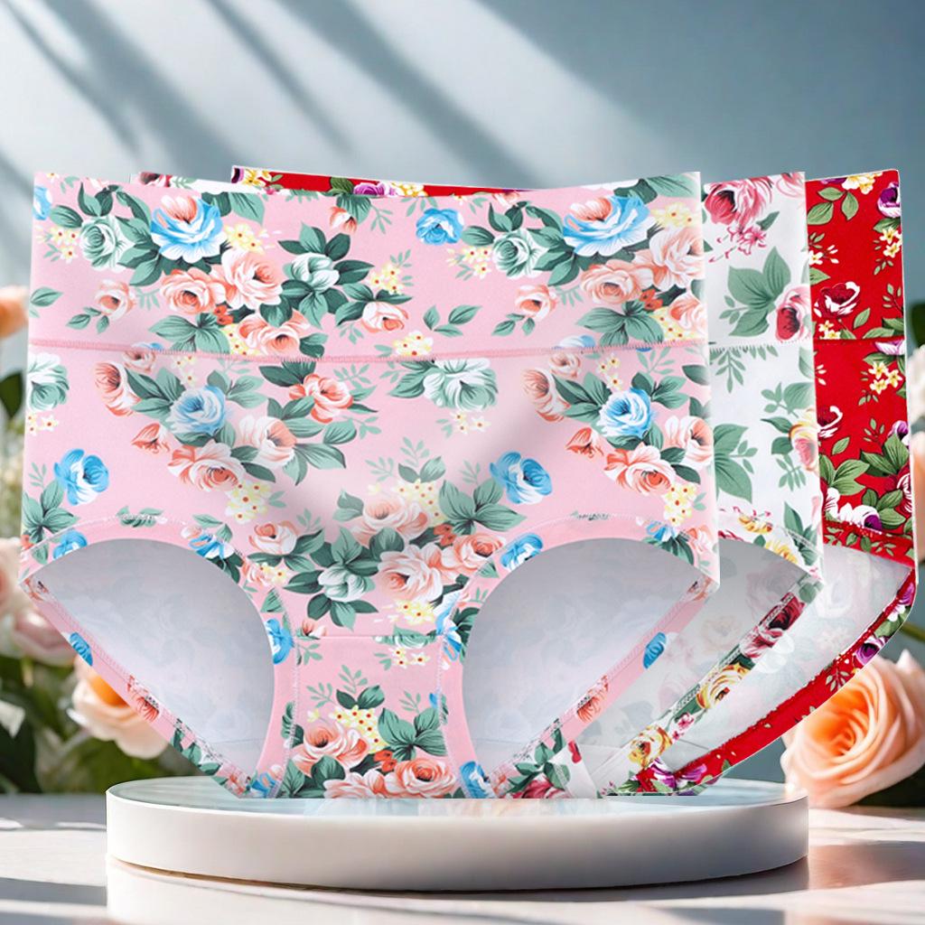 Damen High-Waist bedruckte Dreiecksslips mit Graphen antibakteriellem Baumwollzwickel - Sexy, atmungsaktive, Bauchkontroll-Unterwäsche