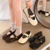 Stylish and lightweight white round head flat bottom shallow mouth single shoes women's 2025 new autumn and winter soft sole Mary Jane small leather 