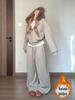 Women's Korean Style Velvet Fur Hooded Sweatshirt & Wide Leg Pants Set - Autumn/Winter Fashion