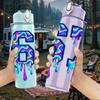 1PC Number 67 Colorful Graffiti Print 750ml Color Plastic Sports Water Bottle Leakproof Flip Straw Lid Suitable for Sports Office Home Use