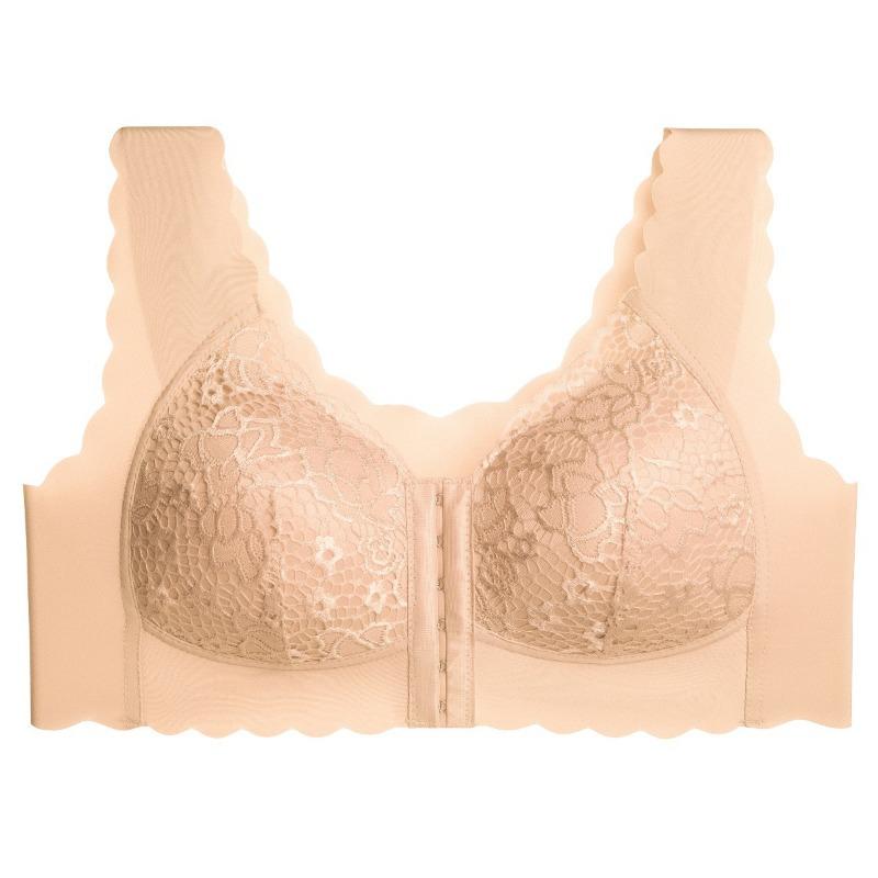 Plus Size Women's Thin Front Buckle Lace Non Rewire Gathering Sexy Sleep Fixed Cup Bra