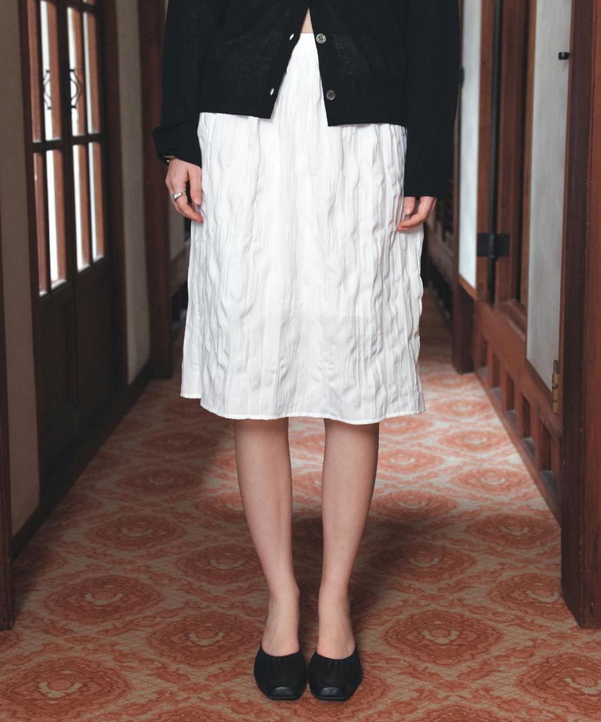 Siyajyu Sist9067 Wrinkle Volume Midi Skirt_White