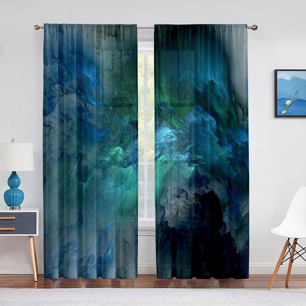 Fantasy Clouds Pink Purple Blue Tulle Curtains for Living Room Decorations Chiffon Sheer Voile Kitchen Bedroom Curtain Drapes