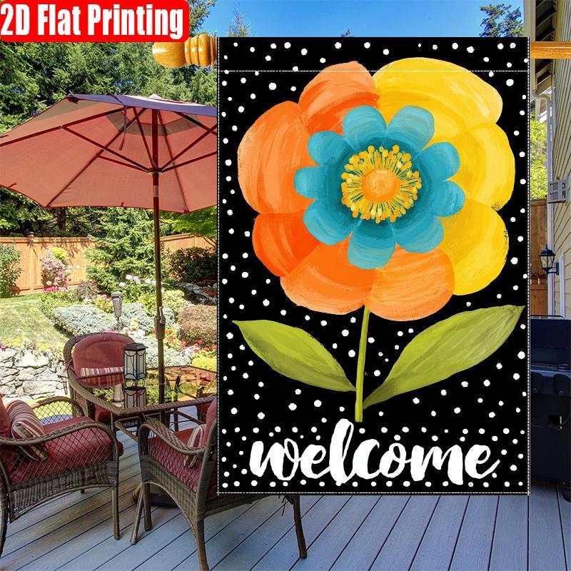 2D Flat - 2D Flat, DQ-L50 Hello, Summer Sunshine, Countryside Style, Sunflower Welcome Pattern - Double-Sided Garden Flag, Yard Decoration, Outdoor De