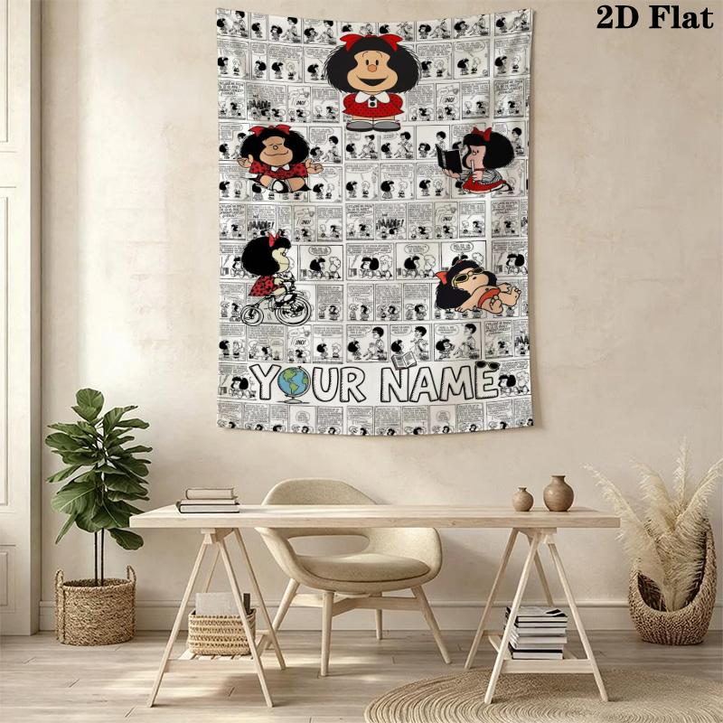 Name Custom Mafalda Wall Tapestry Aesthetic Wall Hanging Printed Fabric Blanket Decorative Tapestries for Bedroom Living Room Home Decor
