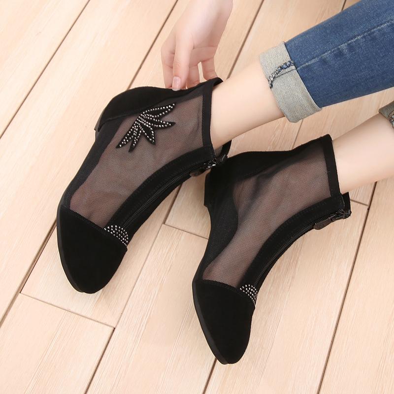 Fashion GKTINOO 2025 Fashion Cow Suede Summer Ankle Boots for Women Flat Heel Boots Mesh Cut Out Booties Casual Shoes Big Size 34-43