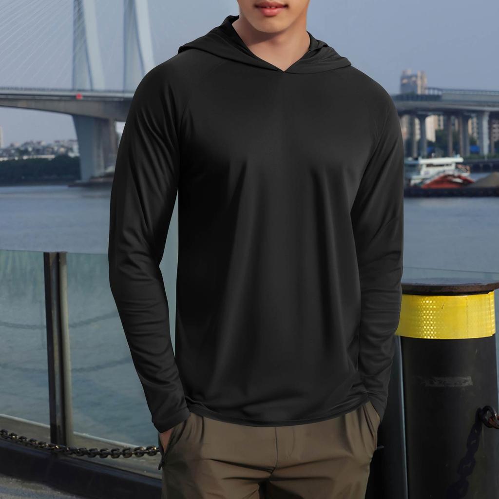 Men's Summer Solid Color Hooded Slim Sun Outdoor Beach Hiking Mountaineering Top
