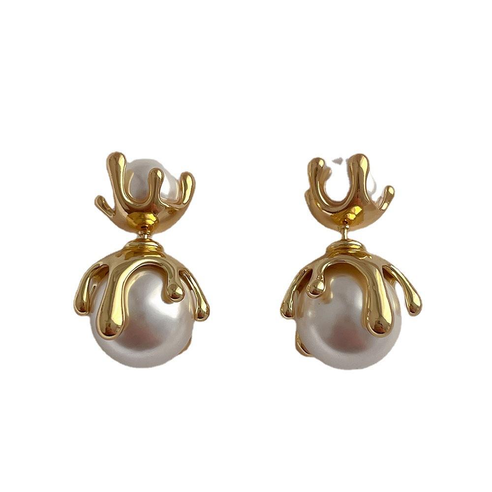 Modern Jewelry Simulated Pearl Earrings Back And Front Stud For Women Girl Gift