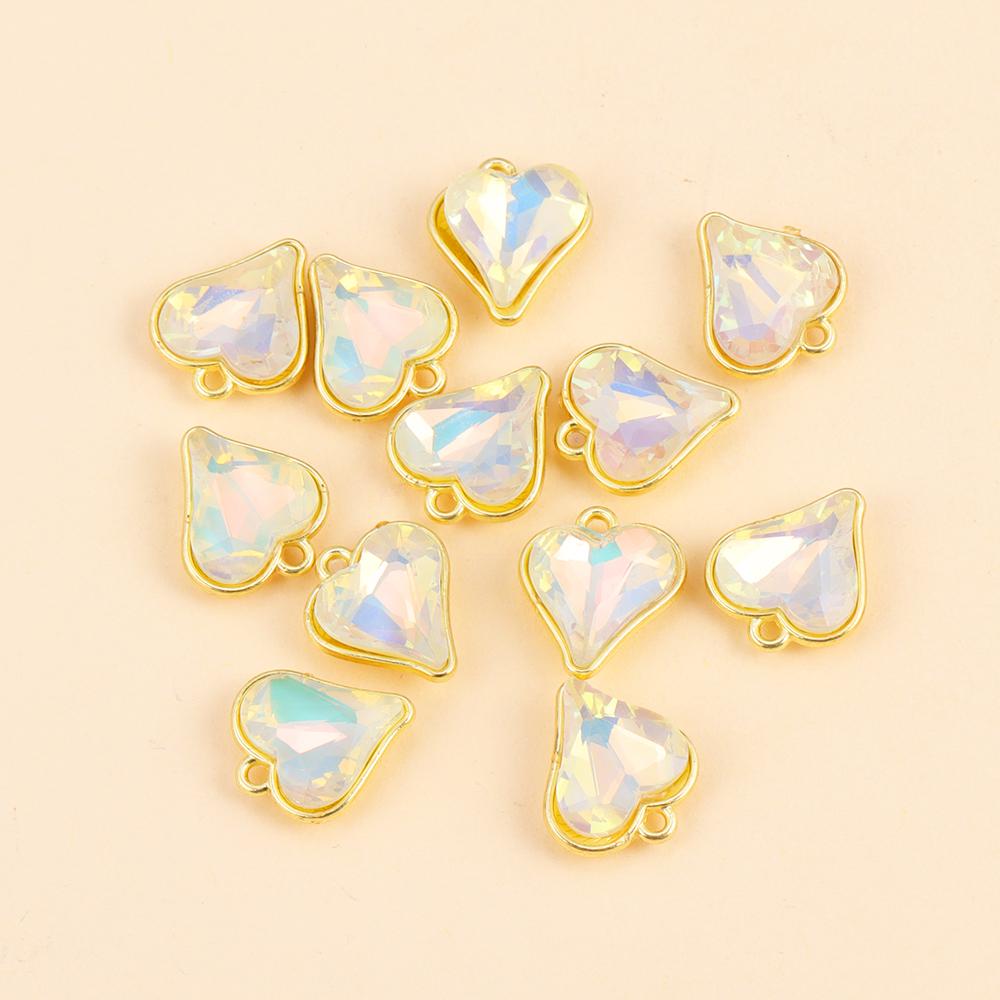 10Pcs Multicolor Crystal Peach Heart Charms For Women Girls Jewelry Making DIY Sweet Romantic Love Heart Pendant Necklace Crafts