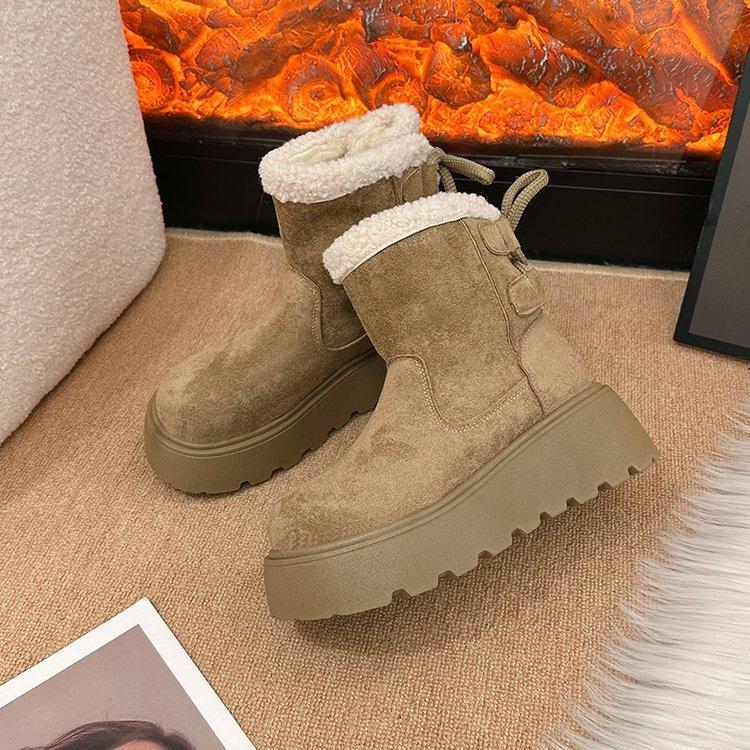 Thick-soled heightening snow boots winter new plush warm fluffy short boots small snow cotton shoes